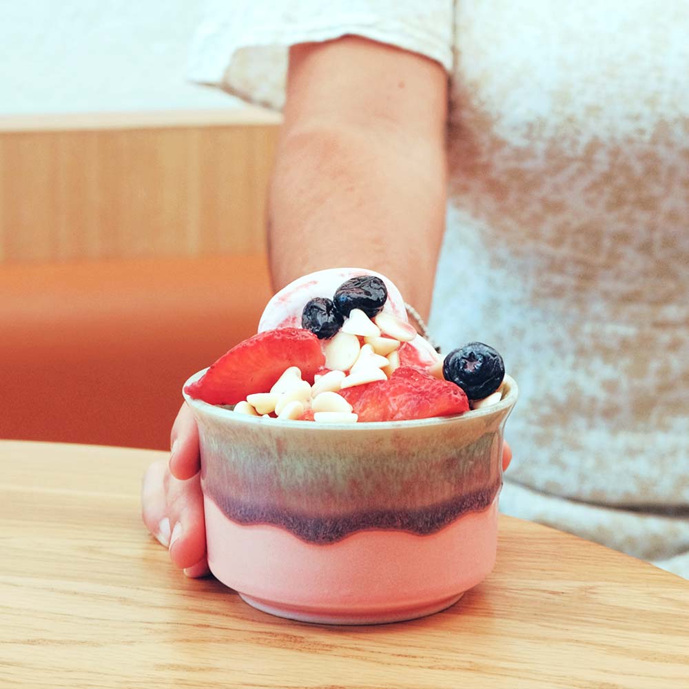 pink ramekin with ice cream