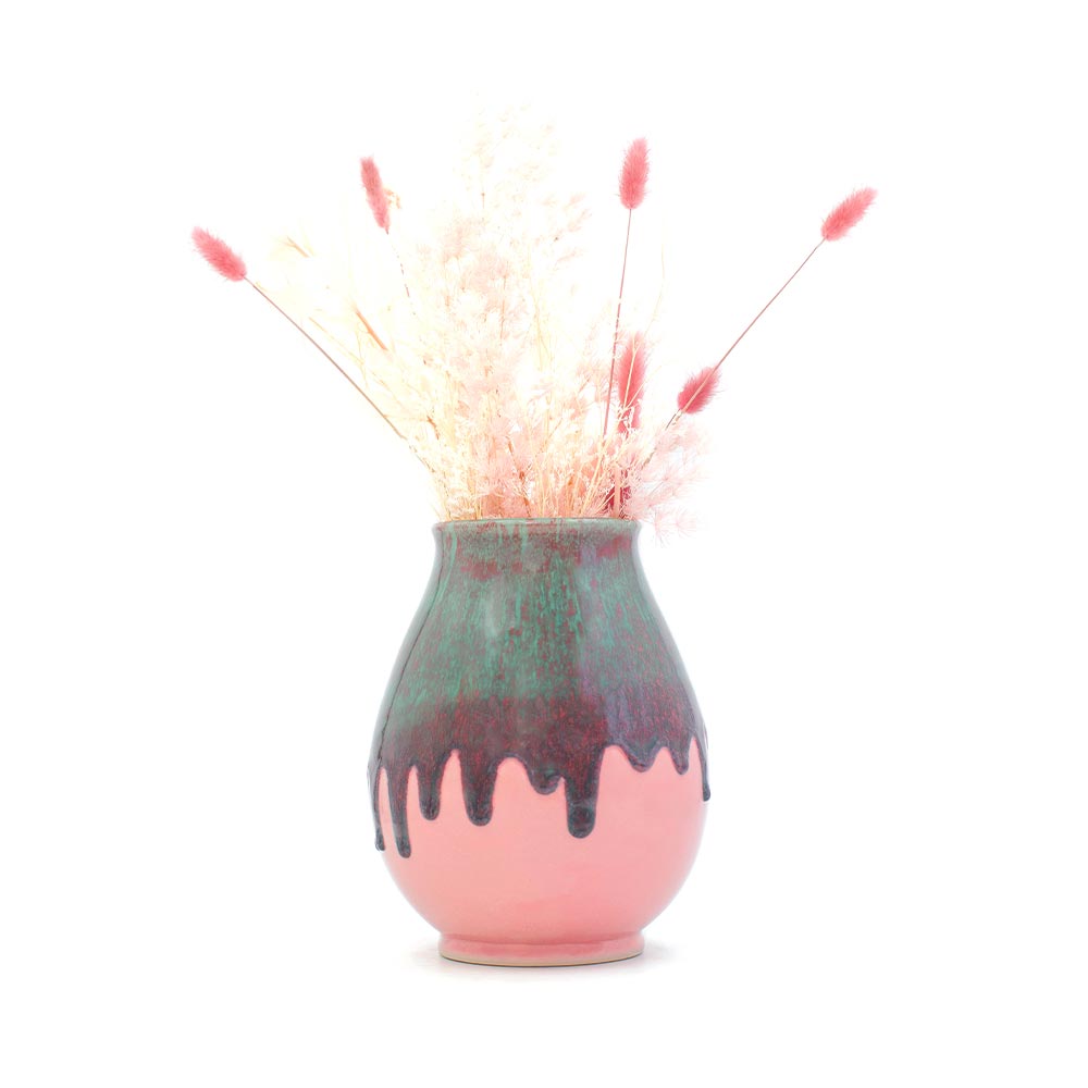 Pink Green and Purple Ceramic Vase