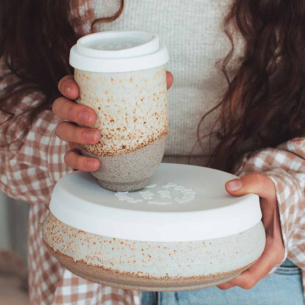 Sandy Ceramic Travel Bowl and cup