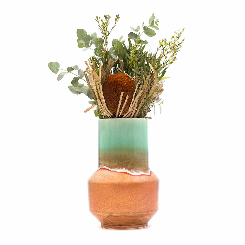Green and Coral Ceramic Vases