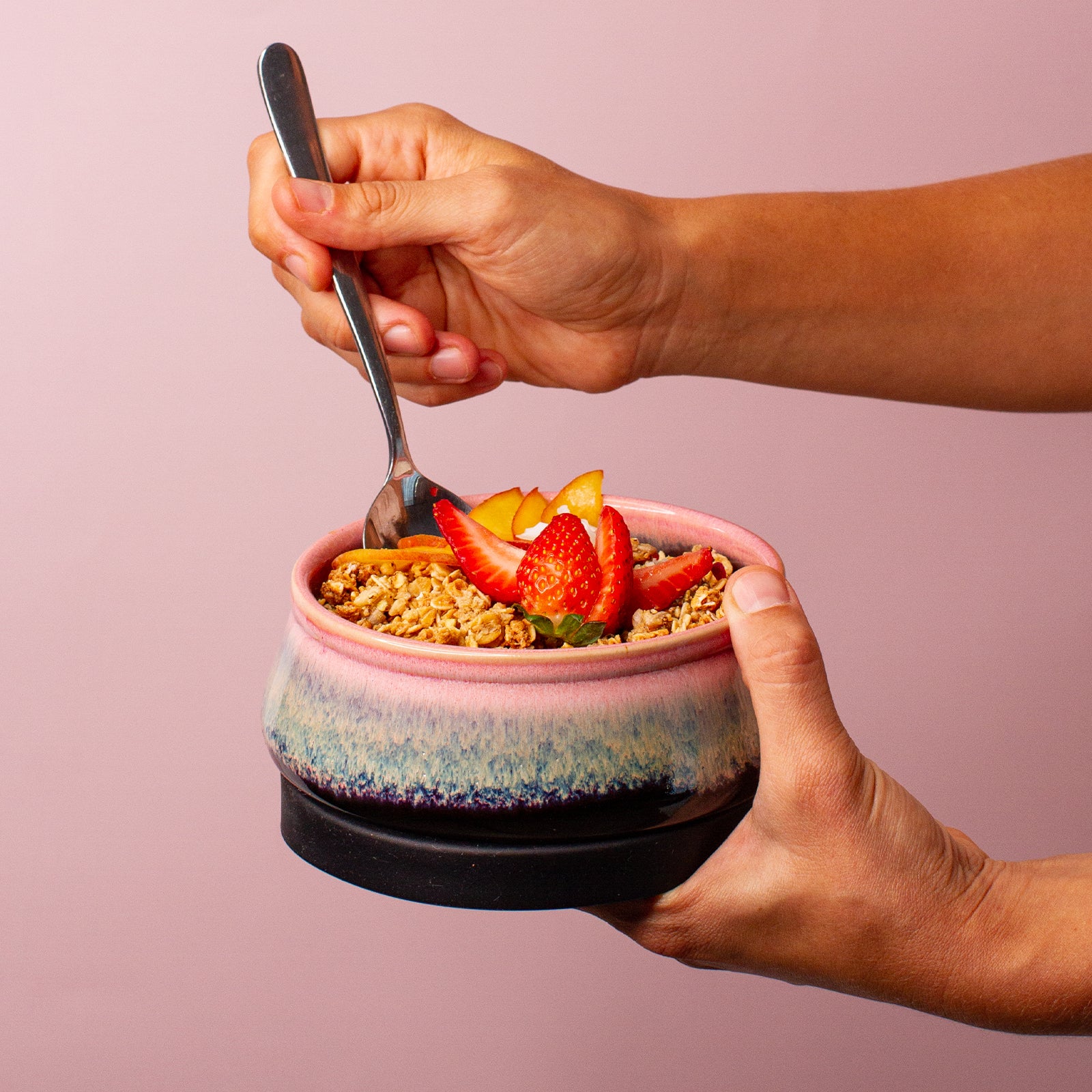Black Pink Ceramic Travel Bowl