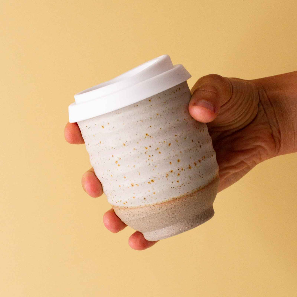 Ceramic takeaway coffee cup sandy ripple 8oz