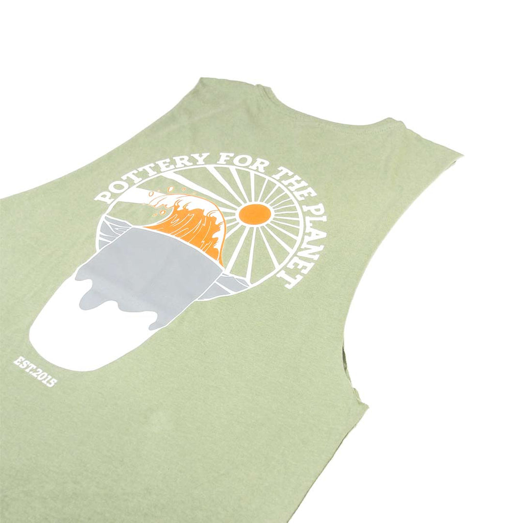 Pottery For The Planet Reusable Revolution Singlet Pistachio Back Angled