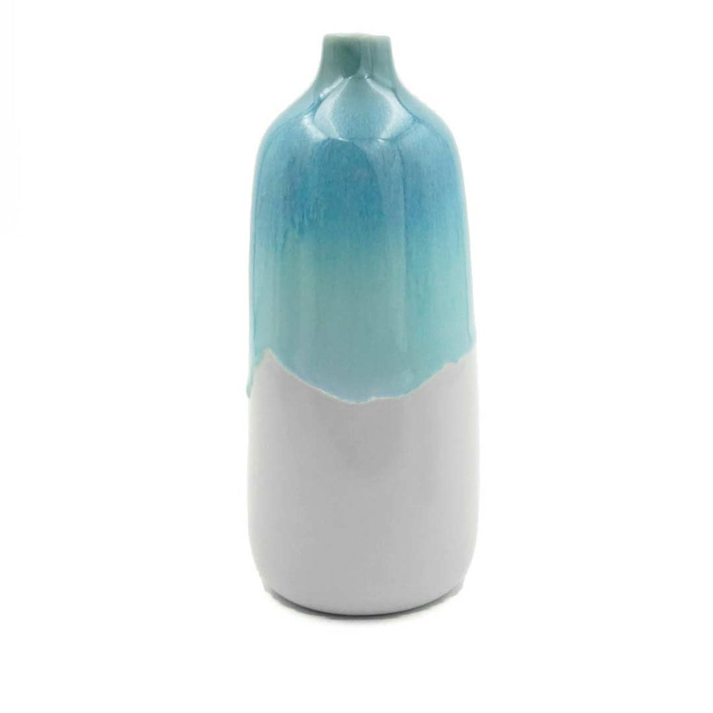 Blue and white eco-friendly home decor vase with a smooth gradient finish from Pottery For The Planet